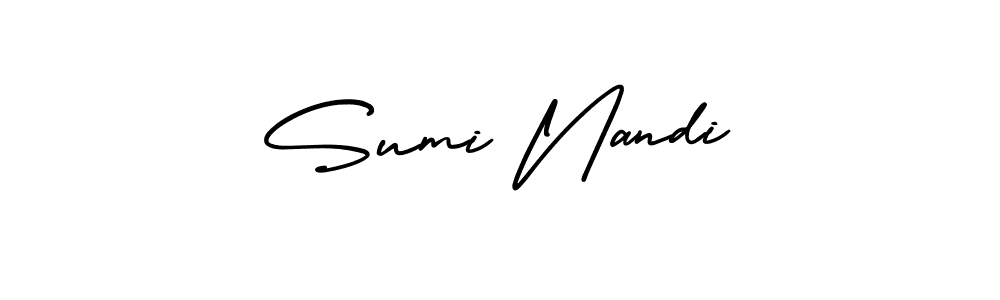 The best way (AmerikaSignatureDemo-Regular) to make a short signature is to pick only two or three words in your name. The name Sumi Nandi include a total of six letters. For converting this name. Sumi Nandi signature style 3 images and pictures png
