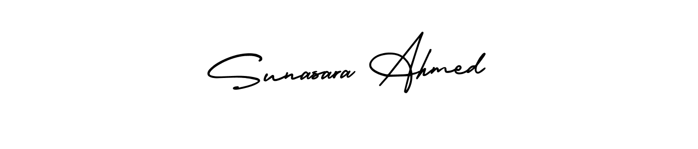 This is the best signature style for the Sunasara Ahmed name. Also you like these signature font (AmerikaSignatureDemo-Regular). Mix name signature. Sunasara Ahmed signature style 3 images and pictures png
