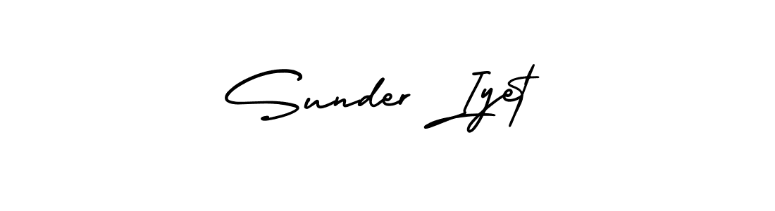 The best way (AmerikaSignatureDemo-Regular) to make a short signature is to pick only two or three words in your name. The name Sunder Iyet include a total of six letters. For converting this name. Sunder Iyet signature style 3 images and pictures png