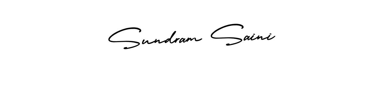 You should practise on your own different ways (AmerikaSignatureDemo-Regular) to write your name (Sundram Saini) in signature. don't let someone else do it for you. Sundram Saini signature style 3 images and pictures png