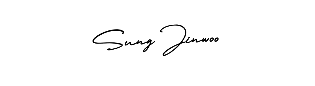 How to make Sung Jinwoo name signature. Use AmerikaSignatureDemo-Regular style for creating short signs online. This is the latest handwritten sign. Sung Jinwoo signature style 3 images and pictures png