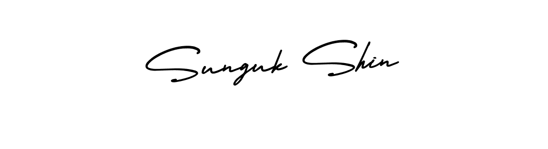 You should practise on your own different ways (AmerikaSignatureDemo-Regular) to write your name (Sunguk Shin) in signature. don't let someone else do it for you. Sunguk Shin signature style 3 images and pictures png