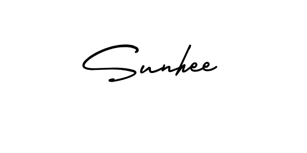 How to make Sunhee name signature. Use AmerikaSignatureDemo-Regular style for creating short signs online. This is the latest handwritten sign. Sunhee signature style 3 images and pictures png