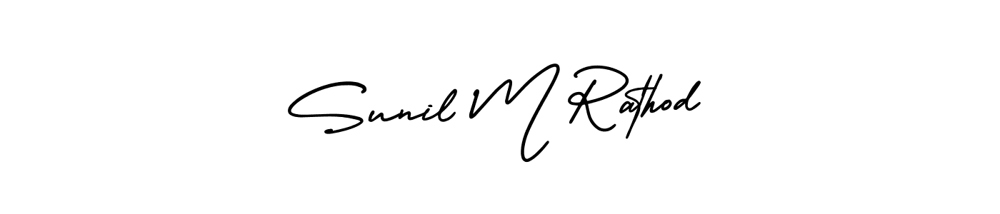 You should practise on your own different ways (AmerikaSignatureDemo-Regular) to write your name (Sunil M Rathod) in signature. don't let someone else do it for you. Sunil M Rathod signature style 3 images and pictures png