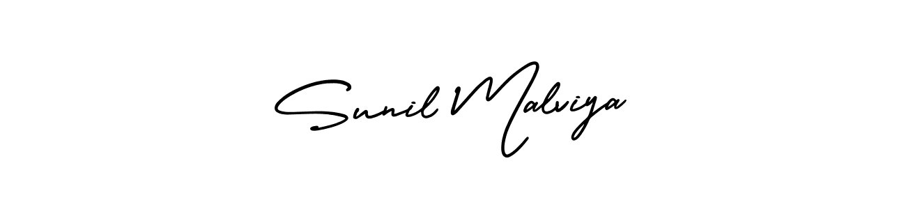 You should practise on your own different ways (AmerikaSignatureDemo-Regular) to write your name (Sunil Malviya) in signature. don't let someone else do it for you. Sunil Malviya signature style 3 images and pictures png