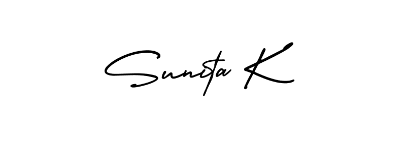 This is the best signature style for the Sunita K name. Also you like these signature font (AmerikaSignatureDemo-Regular). Mix name signature. Sunita K signature style 3 images and pictures png