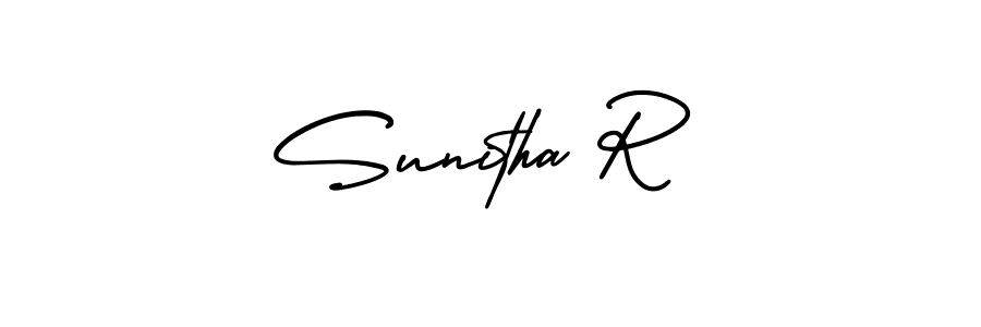 The best way (AmerikaSignatureDemo-Regular) to make a short signature is to pick only two or three words in your name. The name Sunitha R include a total of six letters. For converting this name. Sunitha R signature style 3 images and pictures png