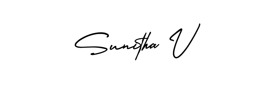 AmerikaSignatureDemo-Regular is a professional signature style that is perfect for those who want to add a touch of class to their signature. It is also a great choice for those who want to make their signature more unique. Get Sunitha V name to fancy signature for free. Sunitha V signature style 3 images and pictures png