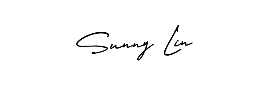You should practise on your own different ways (AmerikaSignatureDemo-Regular) to write your name (Sunny Lin) in signature. don't let someone else do it for you. Sunny Lin signature style 3 images and pictures png