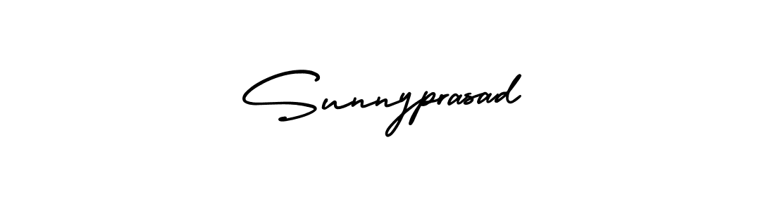 You should practise on your own different ways (AmerikaSignatureDemo-Regular) to write your name (Sunnyprasad) in signature. don't let someone else do it for you. Sunnyprasad signature style 3 images and pictures png