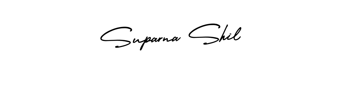 You should practise on your own different ways (AmerikaSignatureDemo-Regular) to write your name (Suparna Shil) in signature. don't let someone else do it for you. Suparna Shil signature style 3 images and pictures png