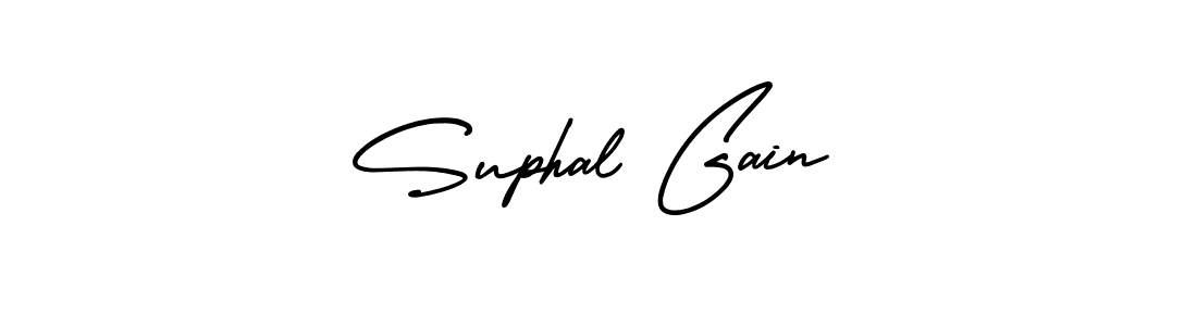 You should practise on your own different ways (AmerikaSignatureDemo-Regular) to write your name (Suphal Gain) in signature. don't let someone else do it for you. Suphal Gain signature style 3 images and pictures png