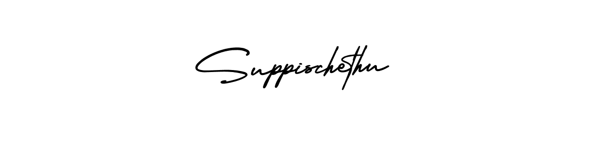 You should practise on your own different ways (AmerikaSignatureDemo-Regular) to write your name (Suppischethu) in signature. don't let someone else do it for you. Suppischethu signature style 3 images and pictures png