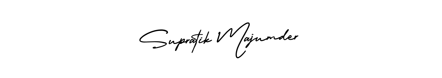 You should practise on your own different ways (AmerikaSignatureDemo-Regular) to write your name (Supratik Majumder) in signature. don't let someone else do it for you. Supratik Majumder signature style 3 images and pictures png