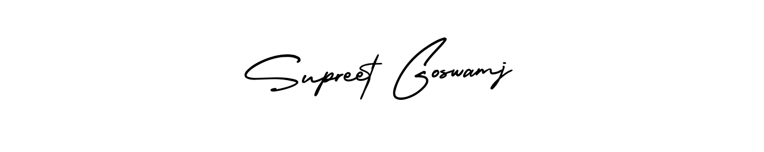 You should practise on your own different ways (AmerikaSignatureDemo-Regular) to write your name (Supreet Goswamj) in signature. don't let someone else do it for you. Supreet Goswamj signature style 3 images and pictures png