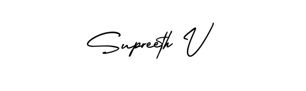 Also we have Supreeth V name is the best signature style. Create professional handwritten signature collection using AmerikaSignatureDemo-Regular autograph style. Supreeth V signature style 3 images and pictures png