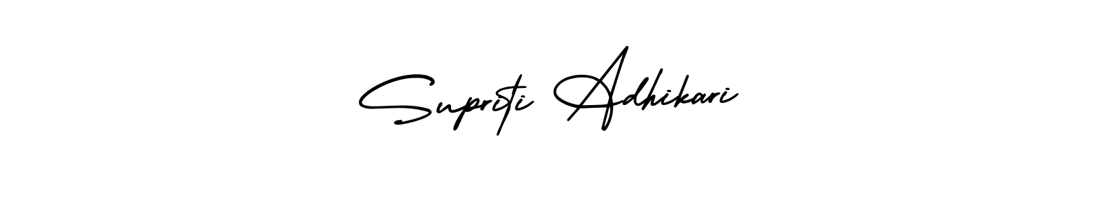 The best way (AmerikaSignatureDemo-Regular) to make a short signature is to pick only two or three words in your name. The name Supriti Adhikari include a total of six letters. For converting this name. Supriti Adhikari signature style 3 images and pictures png