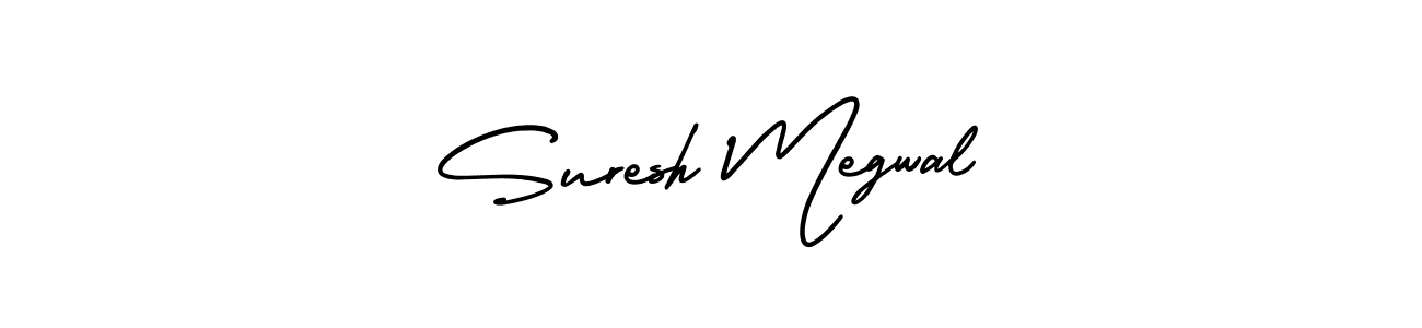 You should practise on your own different ways (AmerikaSignatureDemo-Regular) to write your name (Suresh Megwal) in signature. don't let someone else do it for you. Suresh Megwal signature style 3 images and pictures png