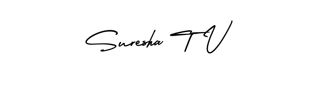 You should practise on your own different ways (AmerikaSignatureDemo-Regular) to write your name (Suresha T V) in signature. don't let someone else do it for you. Suresha T V signature style 3 images and pictures png