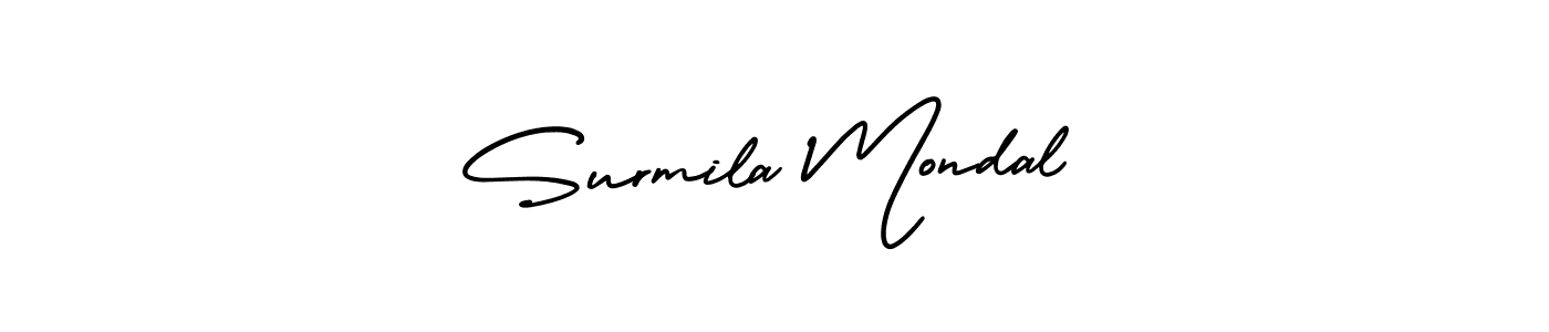 The best way (AmerikaSignatureDemo-Regular) to make a short signature is to pick only two or three words in your name. The name Surmila Mondal include a total of six letters. For converting this name. Surmila Mondal signature style 3 images and pictures png