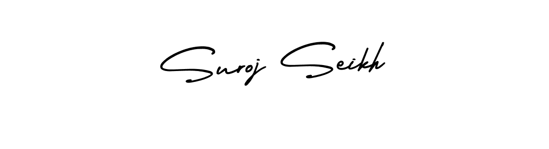 You should practise on your own different ways (AmerikaSignatureDemo-Regular) to write your name (Suroj Seikh) in signature. don't let someone else do it for you. Suroj Seikh signature style 3 images and pictures png