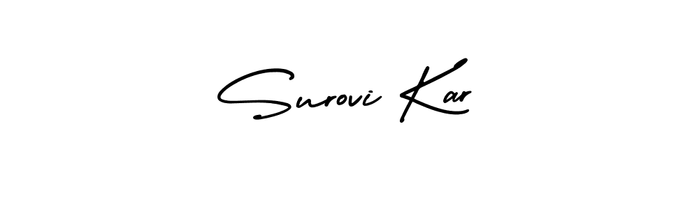 You should practise on your own different ways (AmerikaSignatureDemo-Regular) to write your name (Surovi Kar) in signature. don't let someone else do it for you. Surovi Kar signature style 3 images and pictures png