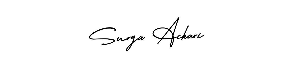 You should practise on your own different ways (AmerikaSignatureDemo-Regular) to write your name (Surya Achari) in signature. don't let someone else do it for you. Surya Achari signature style 3 images and pictures png