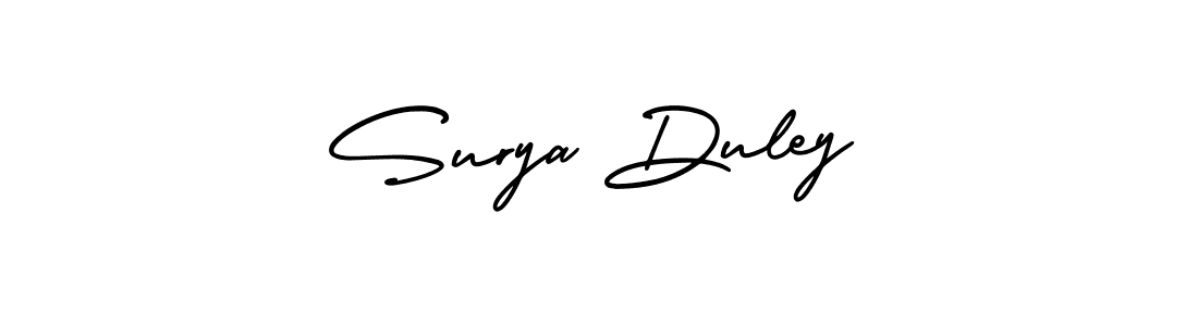 You should practise on your own different ways (AmerikaSignatureDemo-Regular) to write your name (Surya Duley) in signature. don't let someone else do it for you. Surya Duley signature style 3 images and pictures png