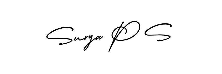 Use a signature maker to create a handwritten signature online. With this signature software, you can design (AmerikaSignatureDemo-Regular) your own signature for name Surya P S. Surya P S signature style 3 images and pictures png