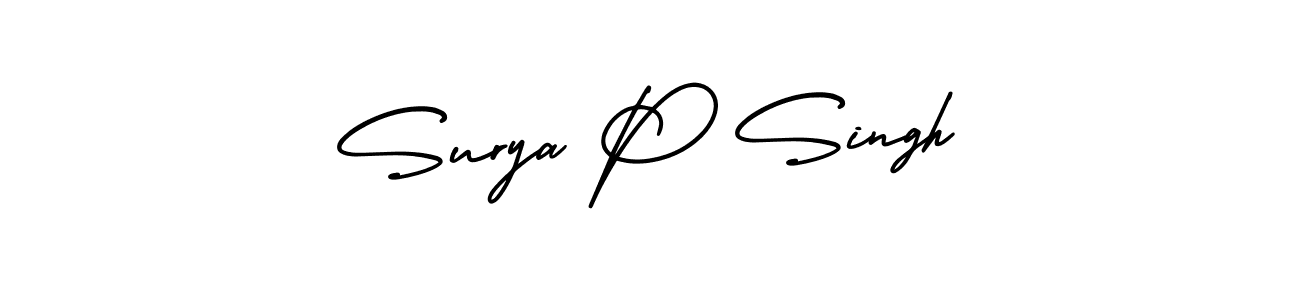 The best way (AmerikaSignatureDemo-Regular) to make a short signature is to pick only two or three words in your name. The name Surya P Singh include a total of six letters. For converting this name. Surya P Singh signature style 3 images and pictures png