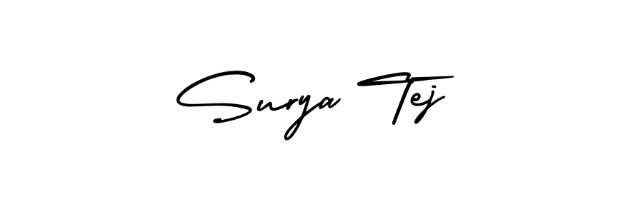 You should practise on your own different ways (AmerikaSignatureDemo-Regular) to write your name (Surya Tej) in signature. don't let someone else do it for you. Surya Tej signature style 3 images and pictures png