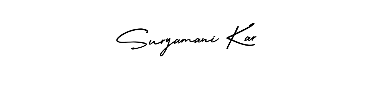 The best way (AmerikaSignatureDemo-Regular) to make a short signature is to pick only two or three words in your name. The name Suryamani Kar include a total of six letters. For converting this name. Suryamani Kar signature style 3 images and pictures png