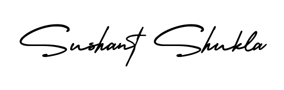 A sleek calligraphic signature for name Sushant Shukla utilizing AmerikaSignatureDemo-Regular styling. Great for adding personal signatures to photos and art. Sushant Shukla signature style 3 images and pictures png