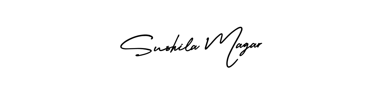 How to Draw Sushila Magar signature style? AmerikaSignatureDemo-Regular is a latest design signature styles for name Sushila Magar. Sushila Magar signature style 3 images and pictures png