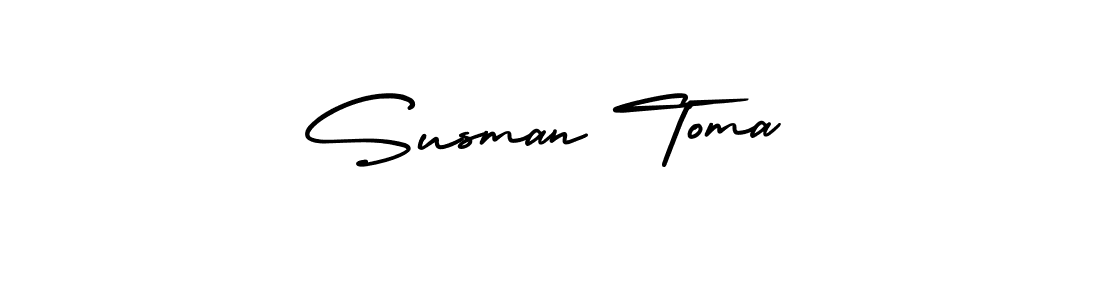 You should practise on your own different ways (AmerikaSignatureDemo-Regular) to write your name (Susman Toma) in signature. don't let someone else do it for you. Susman Toma signature style 3 images and pictures png