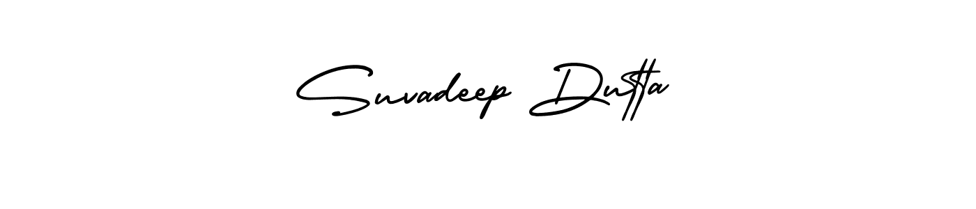 You should practise on your own different ways (AmerikaSignatureDemo-Regular) to write your name (Suvadeep Dutta) in signature. don't let someone else do it for you. Suvadeep Dutta signature style 3 images and pictures png