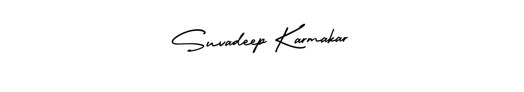 The best way (AmerikaSignatureDemo-Regular) to make a short signature is to pick only two or three words in your name. The name Suvadeep Karmakar include a total of six letters. For converting this name. Suvadeep Karmakar signature style 3 images and pictures png