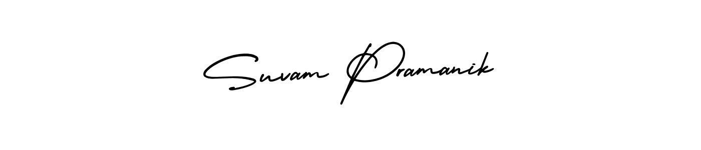The best way (AmerikaSignatureDemo-Regular) to make a short signature is to pick only two or three words in your name. The name Suvam Pramanik include a total of six letters. For converting this name. Suvam Pramanik signature style 3 images and pictures png