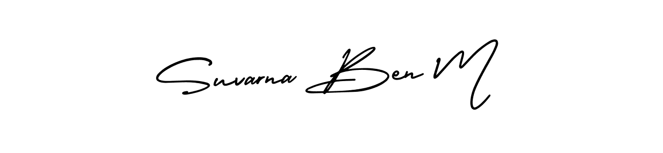 This is the best signature style for the Suvarna Ben M name. Also you like these signature font (AmerikaSignatureDemo-Regular). Mix name signature. Suvarna Ben M signature style 3 images and pictures png