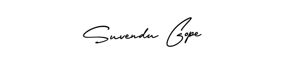 You should practise on your own different ways (AmerikaSignatureDemo-Regular) to write your name (Suvendu Gope) in signature. don't let someone else do it for you. Suvendu Gope signature style 3 images and pictures png