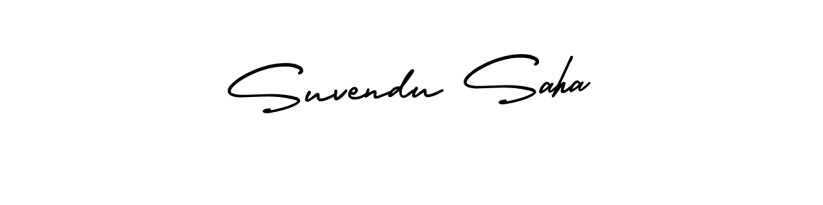 You should practise on your own different ways (AmerikaSignatureDemo-Regular) to write your name (Suvendu Saha) in signature. don't let someone else do it for you. Suvendu Saha signature style 3 images and pictures png