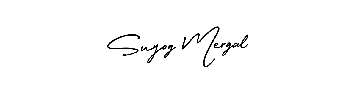 You should practise on your own different ways (AmerikaSignatureDemo-Regular) to write your name (Suyog Mergal) in signature. don't let someone else do it for you. Suyog Mergal signature style 3 images and pictures png