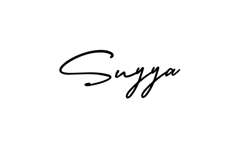 You should practise on your own different ways (AmerikaSignatureDemo-Regular) to write your name (Suyya) in signature. don't let someone else do it for you. Suyya signature style 3 images and pictures png