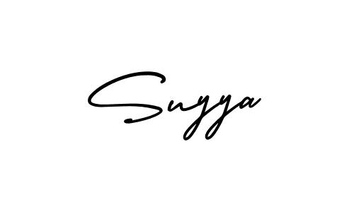 You should practise on your own different ways (AmerikaSignatureDemo-Regular) to write your name (Suyya) in signature. don't let someone else do it for you. Suyya signature style 3 images and pictures png