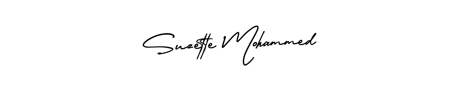 You should practise on your own different ways (AmerikaSignatureDemo-Regular) to write your name (Suzette Mohammed) in signature. don't let someone else do it for you. Suzette Mohammed signature style 3 images and pictures png