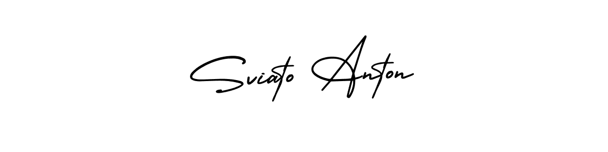 You should practise on your own different ways (AmerikaSignatureDemo-Regular) to write your name (Sviato Anton) in signature. don't let someone else do it for you. Sviato Anton signature style 3 images and pictures png