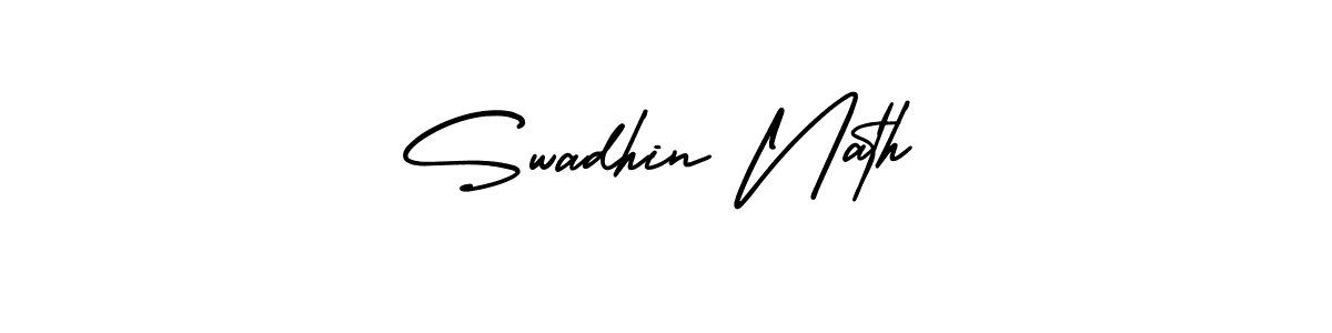 The best way (AmerikaSignatureDemo-Regular) to make a short signature is to pick only two or three words in your name. The name Swadhin Nath include a total of six letters. For converting this name. Swadhin Nath signature style 3 images and pictures png