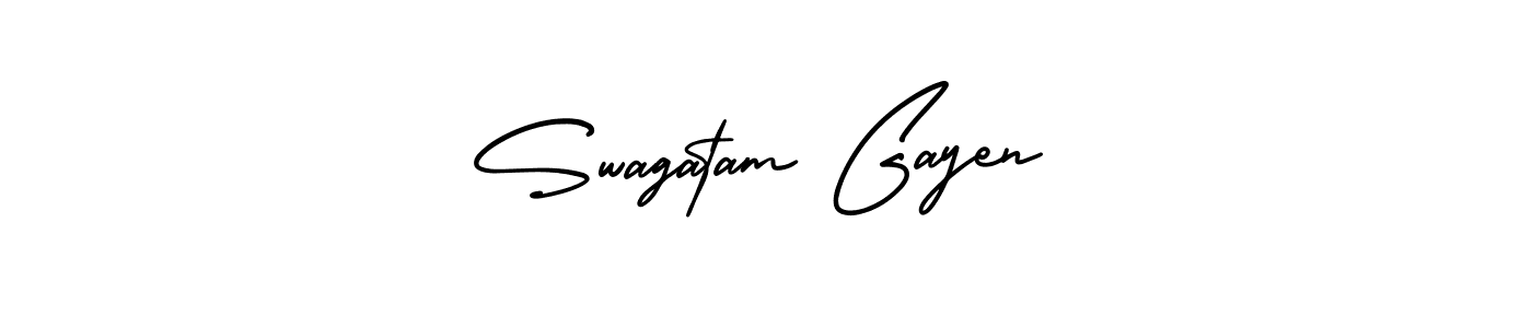 See photos of Swagatam Gayen official signature by Spectra . Check more albums & portfolios. Read reviews & check more about AmerikaSignatureDemo-Regular font. Swagatam Gayen signature style 3 images and pictures png