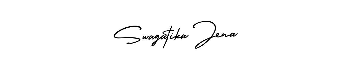 The best way (AmerikaSignatureDemo-Regular) to make a short signature is to pick only two or three words in your name. The name Swagatika Jena include a total of six letters. For converting this name. Swagatika Jena signature style 3 images and pictures png