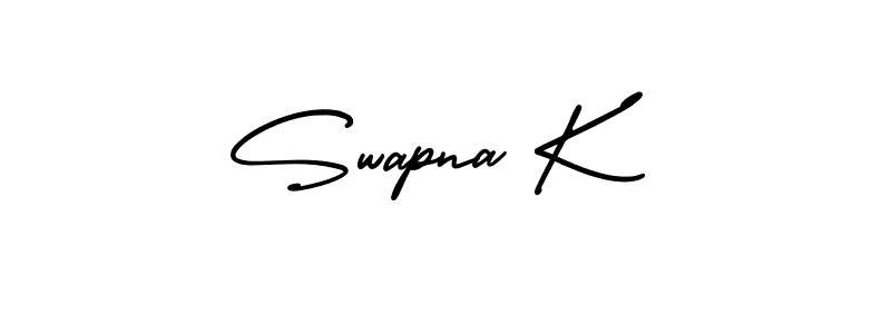 You should practise on your own different ways (AmerikaSignatureDemo-Regular) to write your name (Swapna K) in signature. don't let someone else do it for you. Swapna K signature style 3 images and pictures png